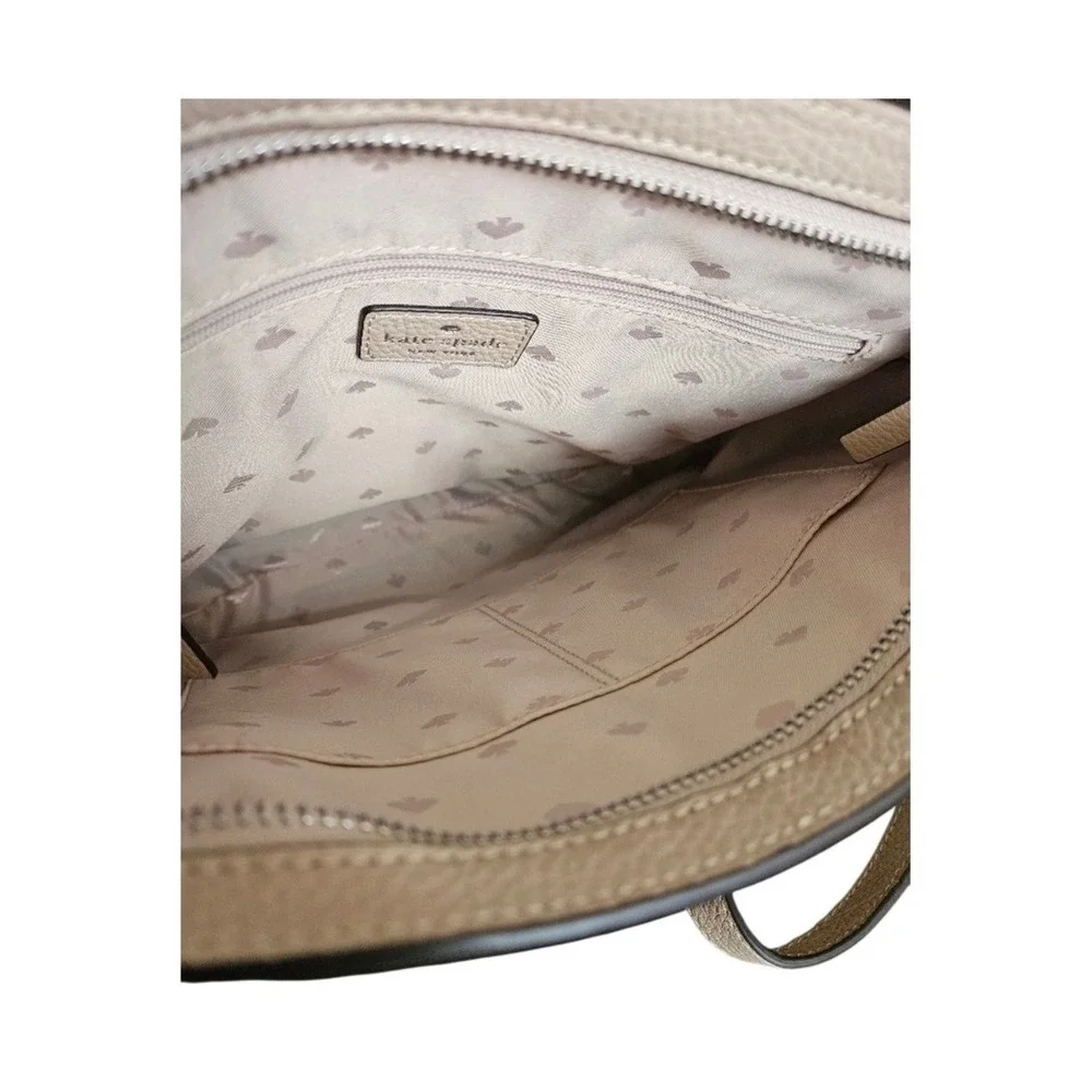 Kate Spade New York Pebbled Leather Crossbody Bag Taupe Beige Zip Top Bucket Bag